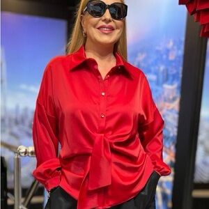 Elegant Red Satin Blouse